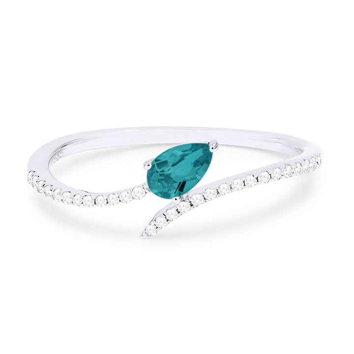 Beautiful Hand Crafted 14K White Gold 3X5MM Created Tourmaline Paraiba And Diamond Essentials Collection Ring