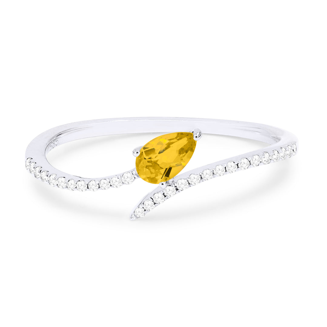 Beautiful Hand Crafted 14K White Gold 3X5MM Citrine And Diamond Essentials Collection Ring