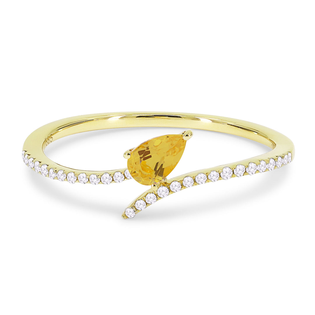 Beautiful Hand Crafted 14K Yellow Gold 3X5MM Citrine And Diamond Essentials Collection Ring