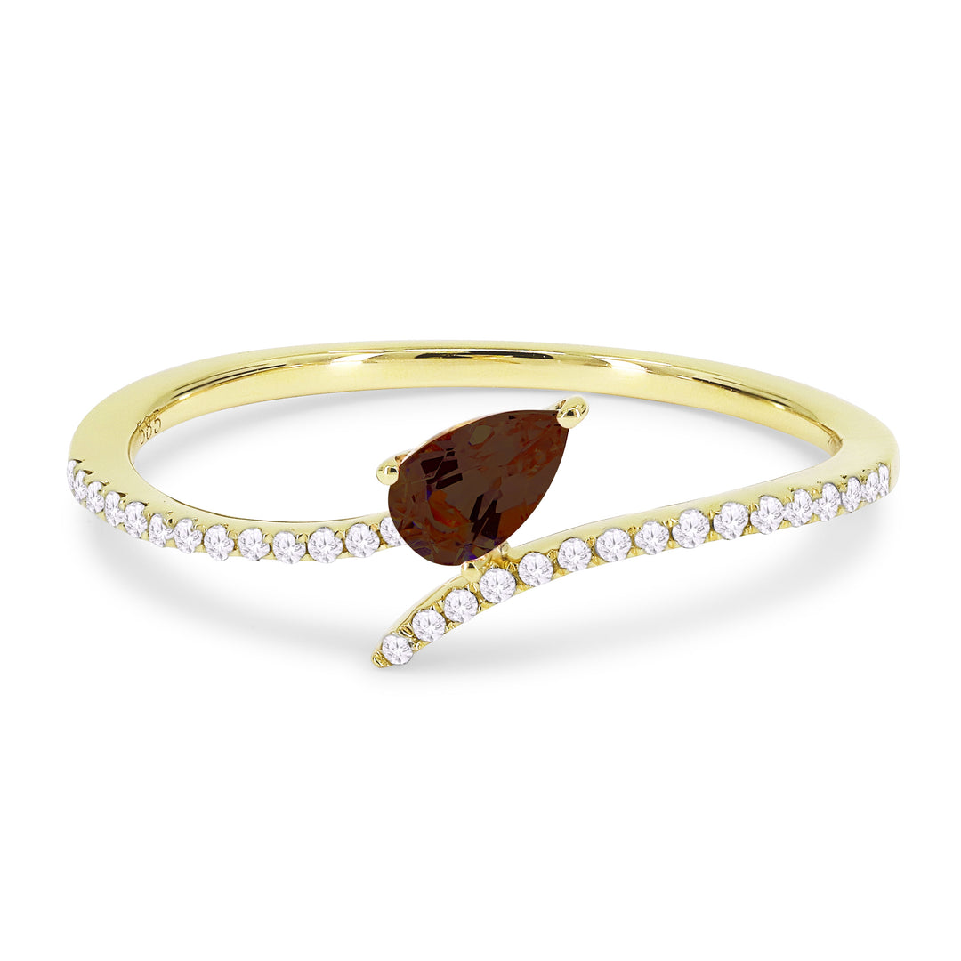 Beautiful Hand Crafted 14K Yellow Gold 3X5MM Garnet And Diamond Essentials Collection Ring