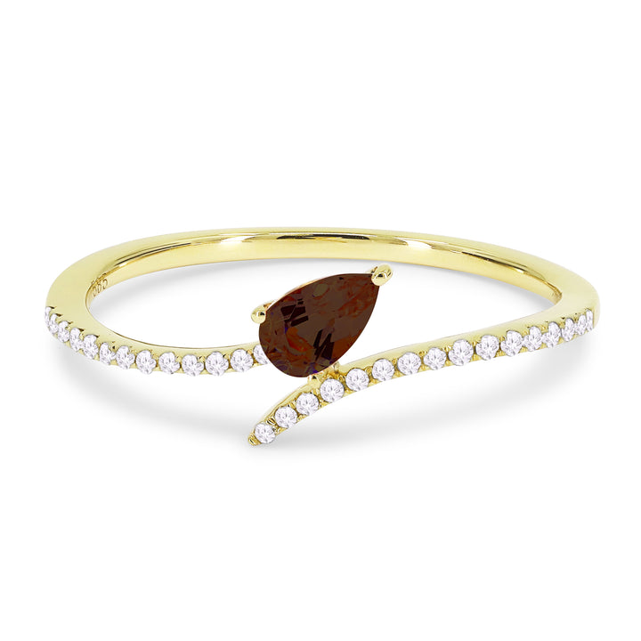 Beautiful Hand Crafted 14K Yellow Gold 3x5MM Garnet And Diamond Essentials Collection Ring
