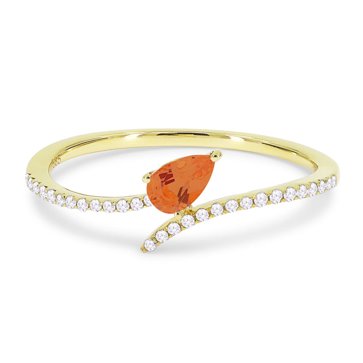 Beautiful Hand Crafted 14K Yellow Gold 3x5MM Created Padparadscha And Diamond Essentials Collection Ring