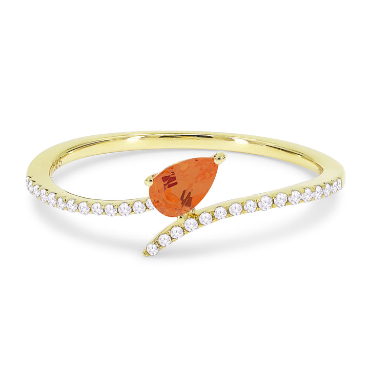 Beautiful Hand Crafted 14K Yellow Gold 3X5MM Created Padparadscha And Diamond Essentials Collection Ring