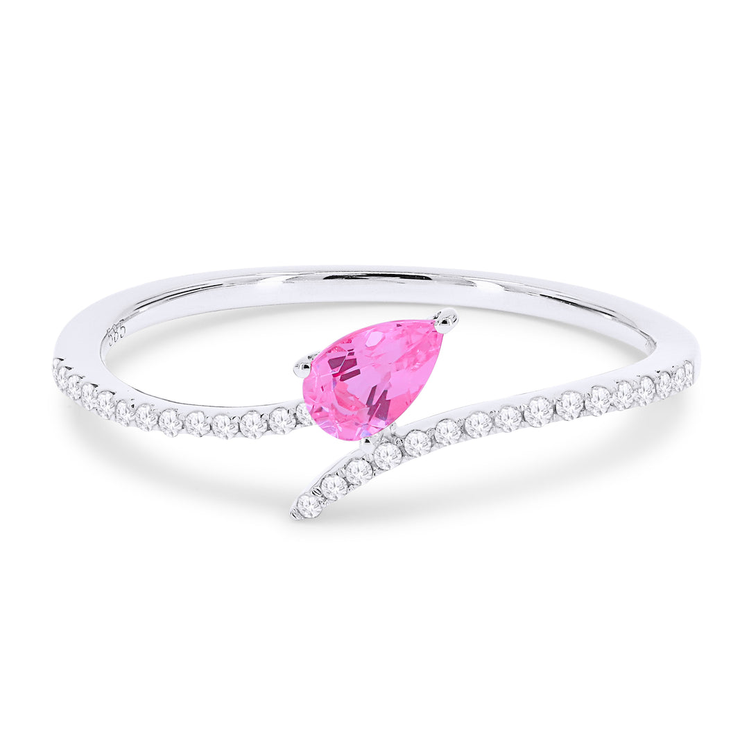 Beautiful Hand Crafted 14K White Gold 3X5MM Created Pink Sapphire And Diamond Essentials Collection Ring