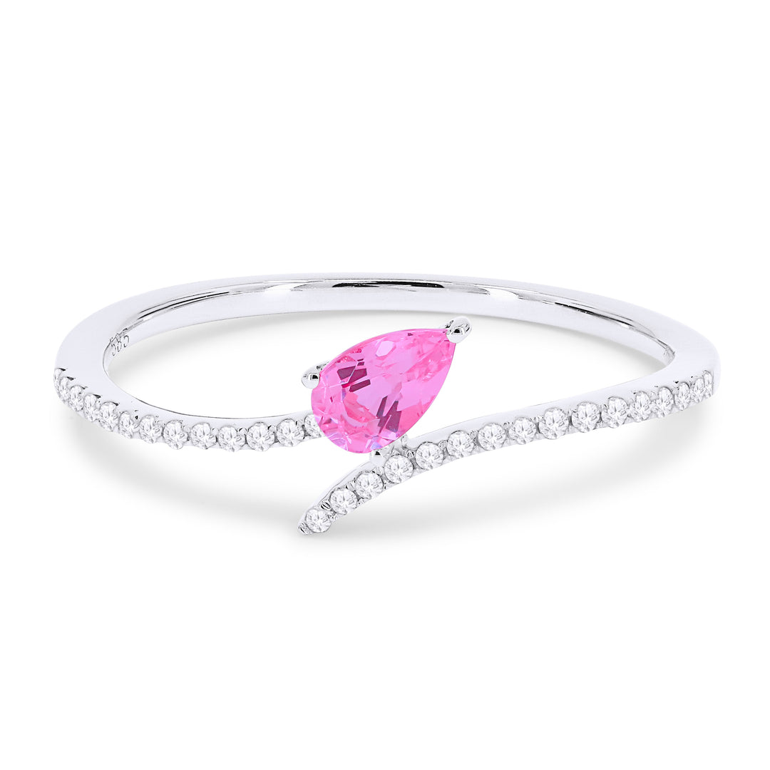 Beautiful Hand Crafted 14K White Gold 3x5MM Created Pink Sapphire And Diamond Essentials Collection Ring