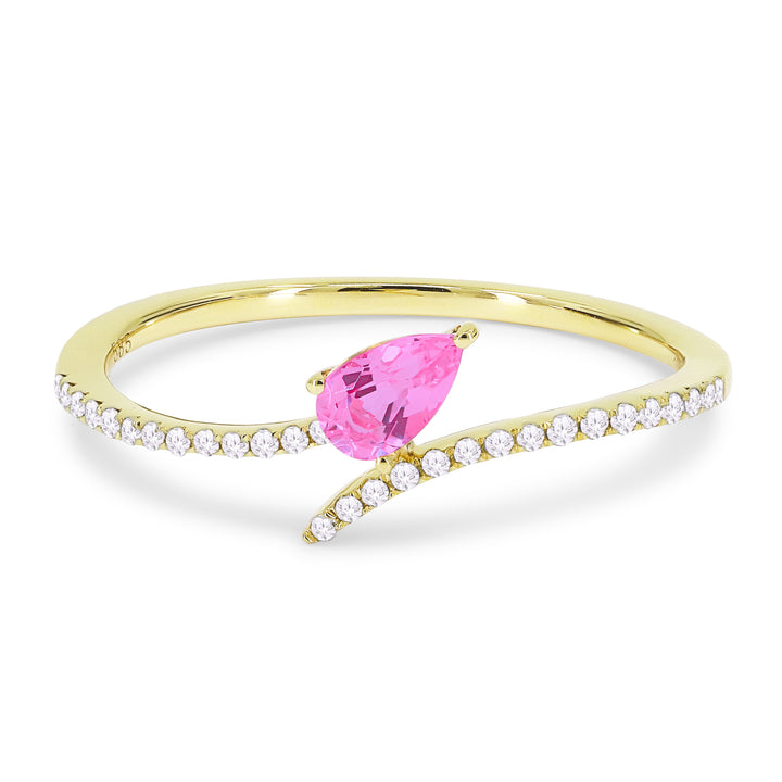 Beautiful Hand Crafted 14K Yellow Gold 3x5MM Created Pink Sapphire And Diamond Essentials Collection Ring