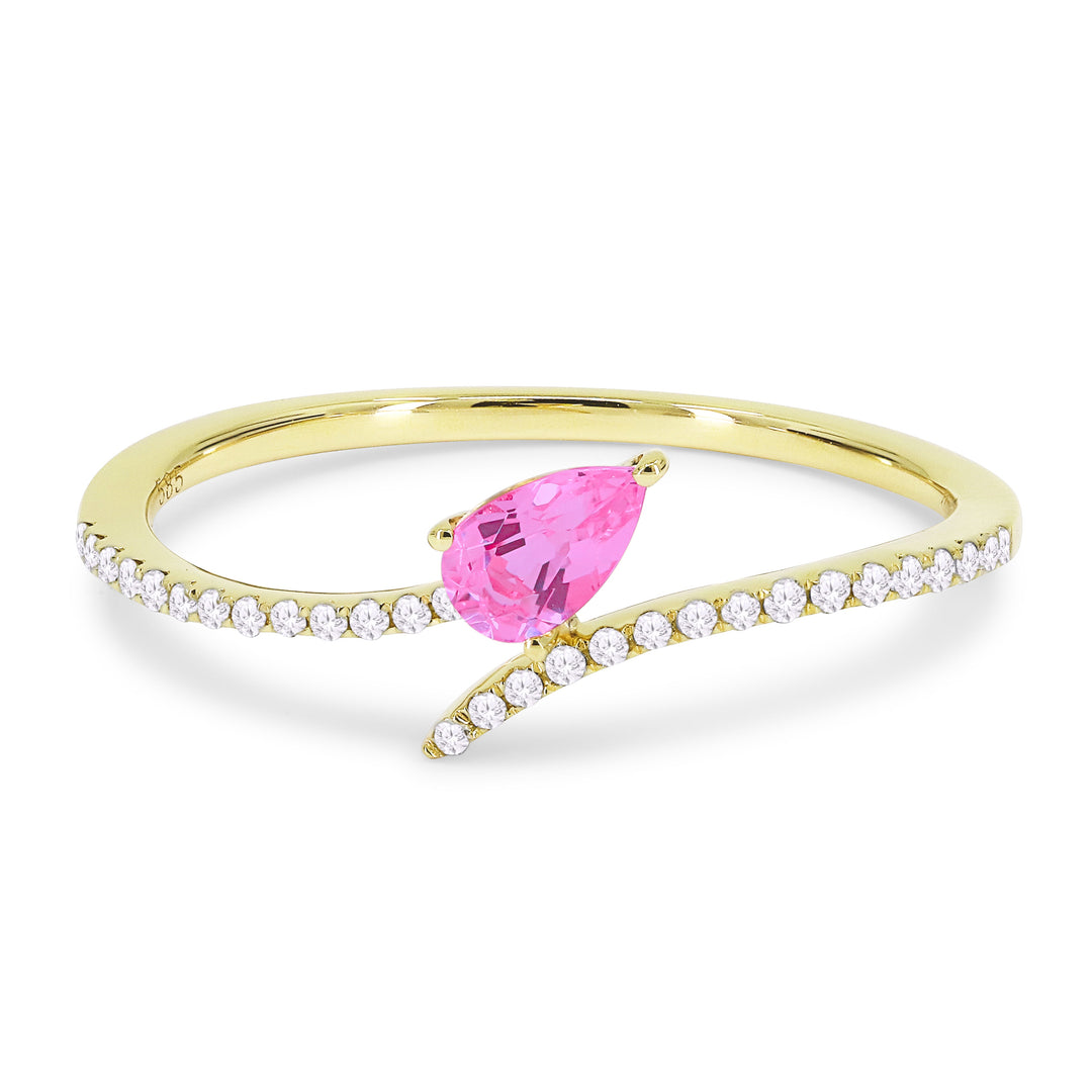 Beautiful Hand Crafted 14K Yellow Gold 3X5MM Created Pink Sapphire And Diamond Essentials Collection Ring