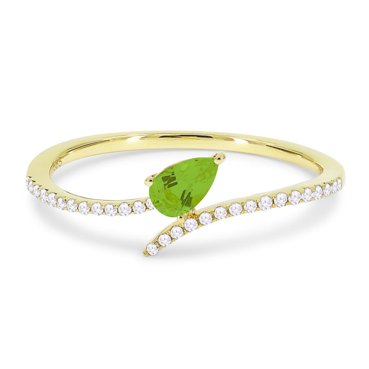 Beautiful Hand Crafted 14K Yellow Gold 3X5MM Peridot And Diamond Essentials Collection Ring