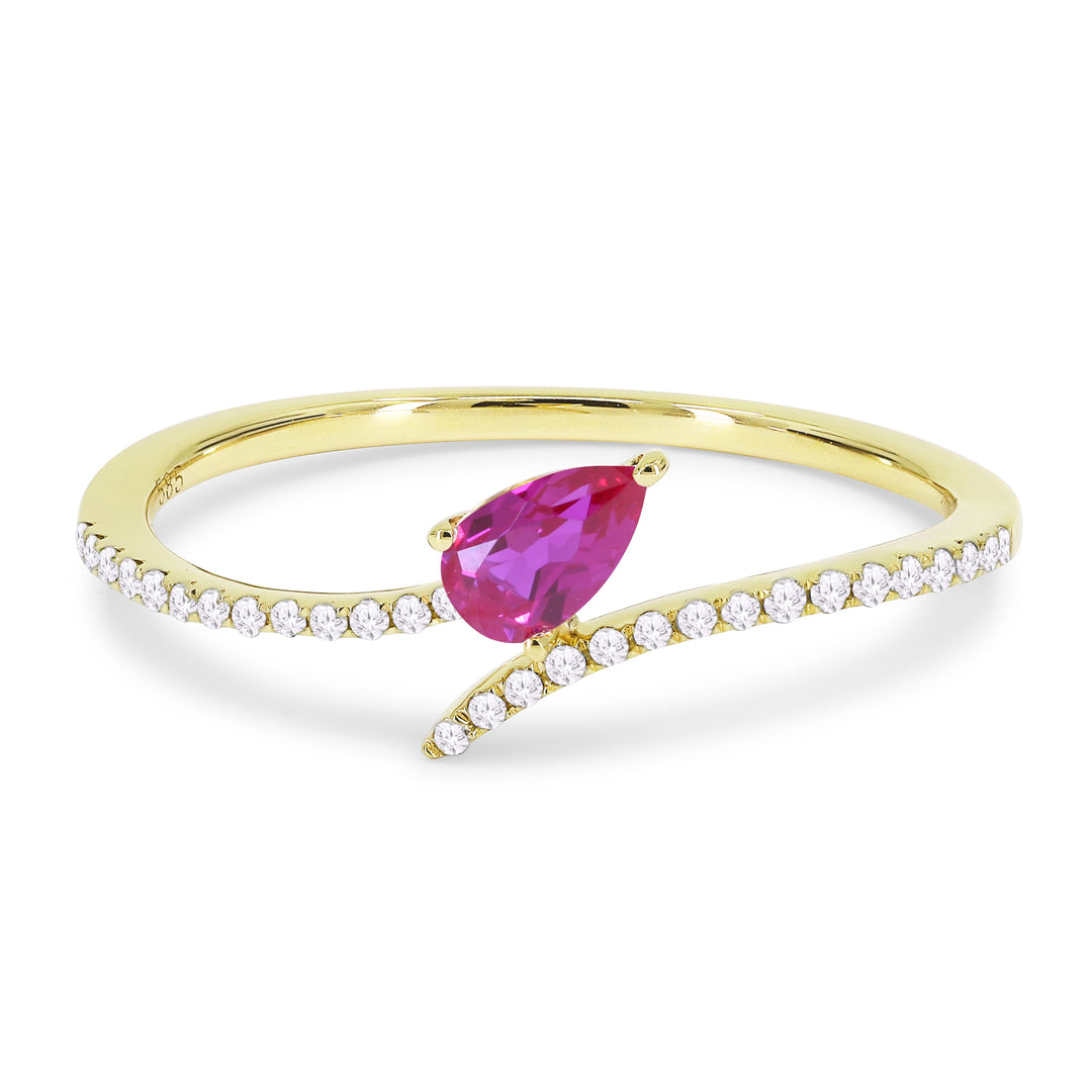 Beautiful Hand Crafted 14K Yellow Gold 3X5MM Created Ruby And Diamond Essentials Collection Ring