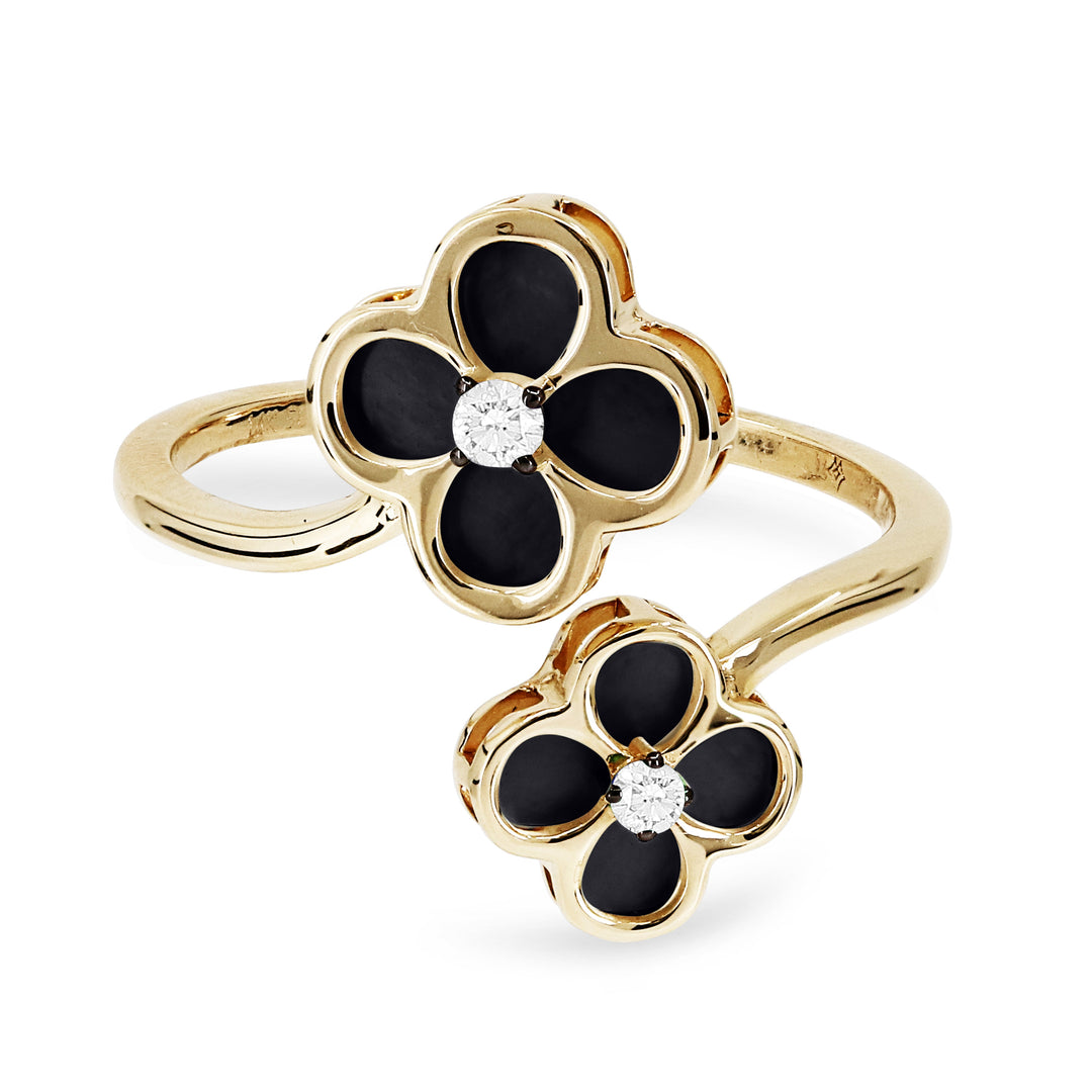 Beautiful Hand Crafted 14K Yellow Gold  Black Onyx And Diamond Milano Collection Ring