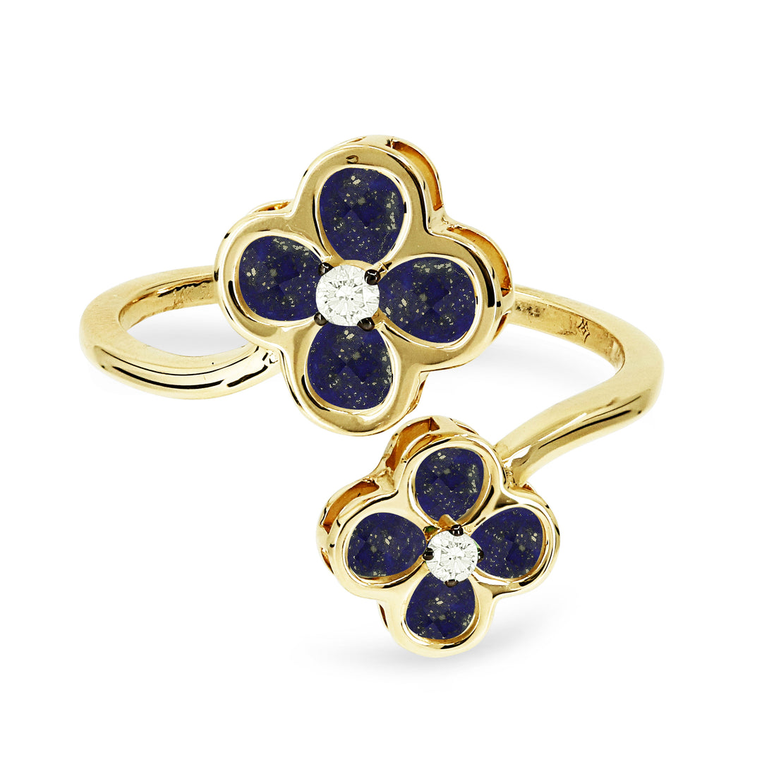 Beautiful Hand Crafted 14K Yellow Gold  Lapis Lazuli And Diamond Milano Collection Ring