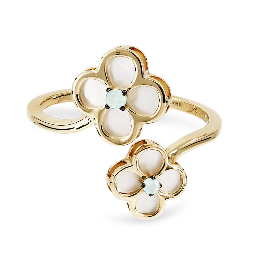 Beautiful Hand Crafted 14K Yellow Gold  Mother Of Pearl And Diamond Milano Collection Ring