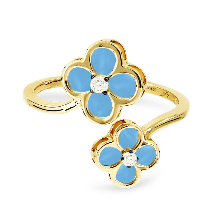 Beautiful Hand Crafted 14K Yellow Gold  Turquoise And Diamond Milano Collection Ring