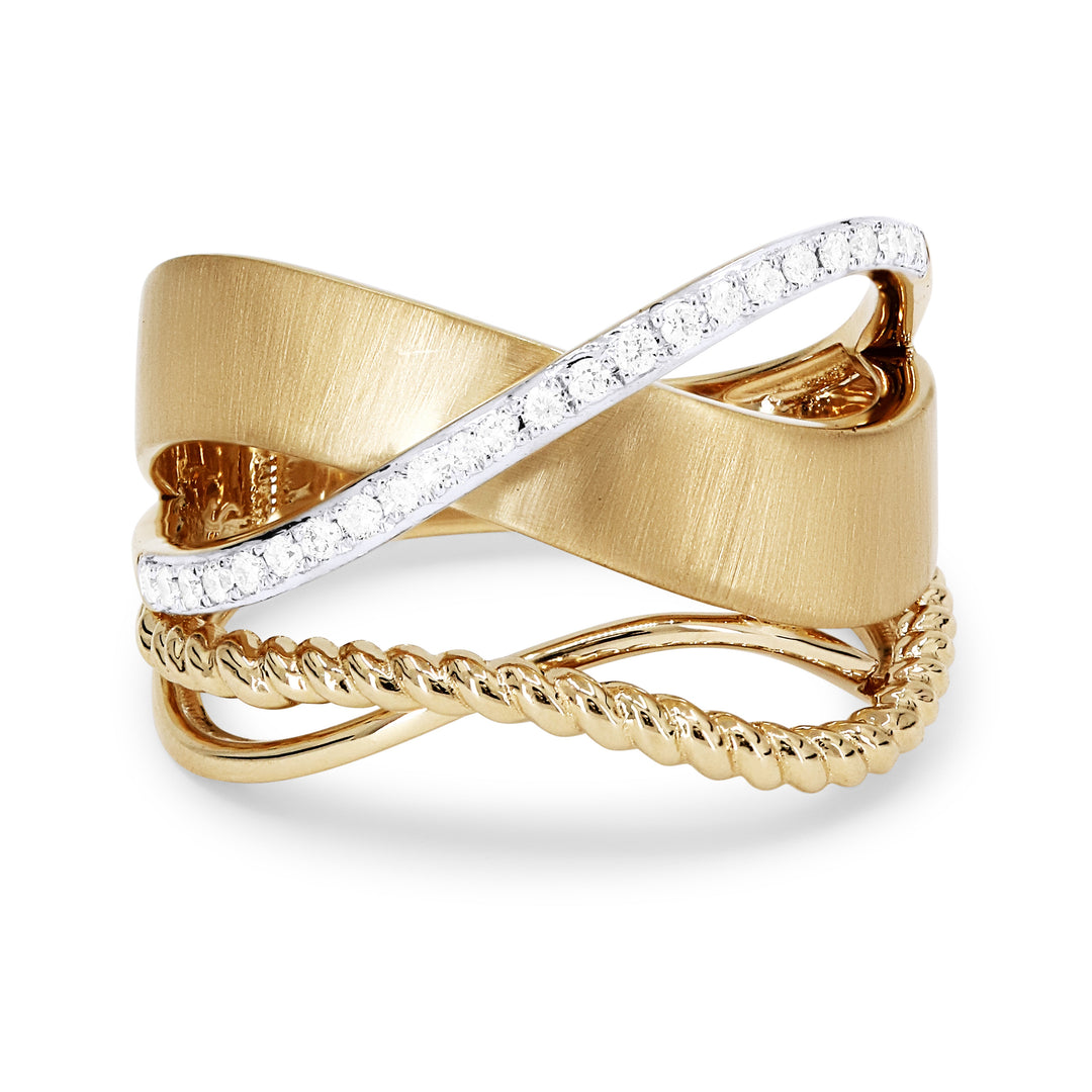 Beautiful Hand Crafted 14K Yellow Gold White Diamond Milano Collection Ring