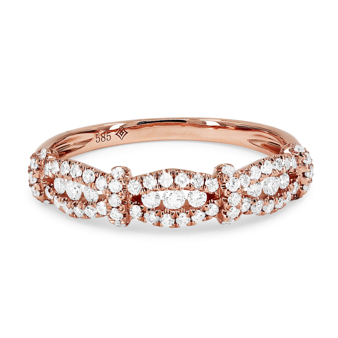 Beautiful Hand Crafted 14K Rose Gold White Diamond Milano Collection Ring