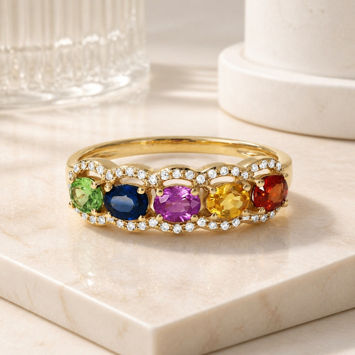 R1476 - 14K Yellow Gold Multi Colored Sapphire Ring