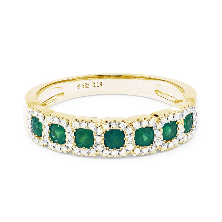 Beautiful Hand Crafted 14K Yellow Gold 3MM Emerald And Diamond Arianna Collection Ring