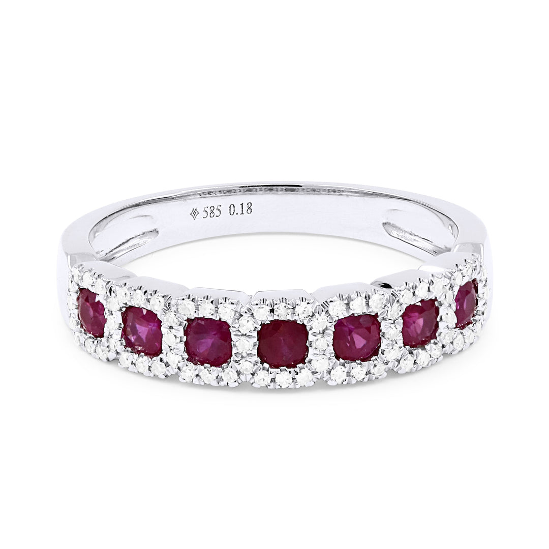 Beautiful Hand Crafted 14K White Gold 3MM Ruby And Diamond Arianna Collection Ring