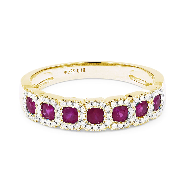 Beautiful Hand Crafted 14K Yellow Gold 3MM Ruby And Diamond Arianna Collection Ring