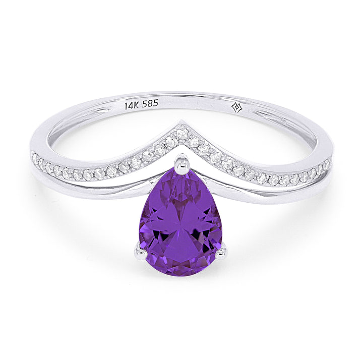 Beautiful Hand Crafted 14K White Gold 5X7MM Amethyst And Diamond Essentials Collection Ring