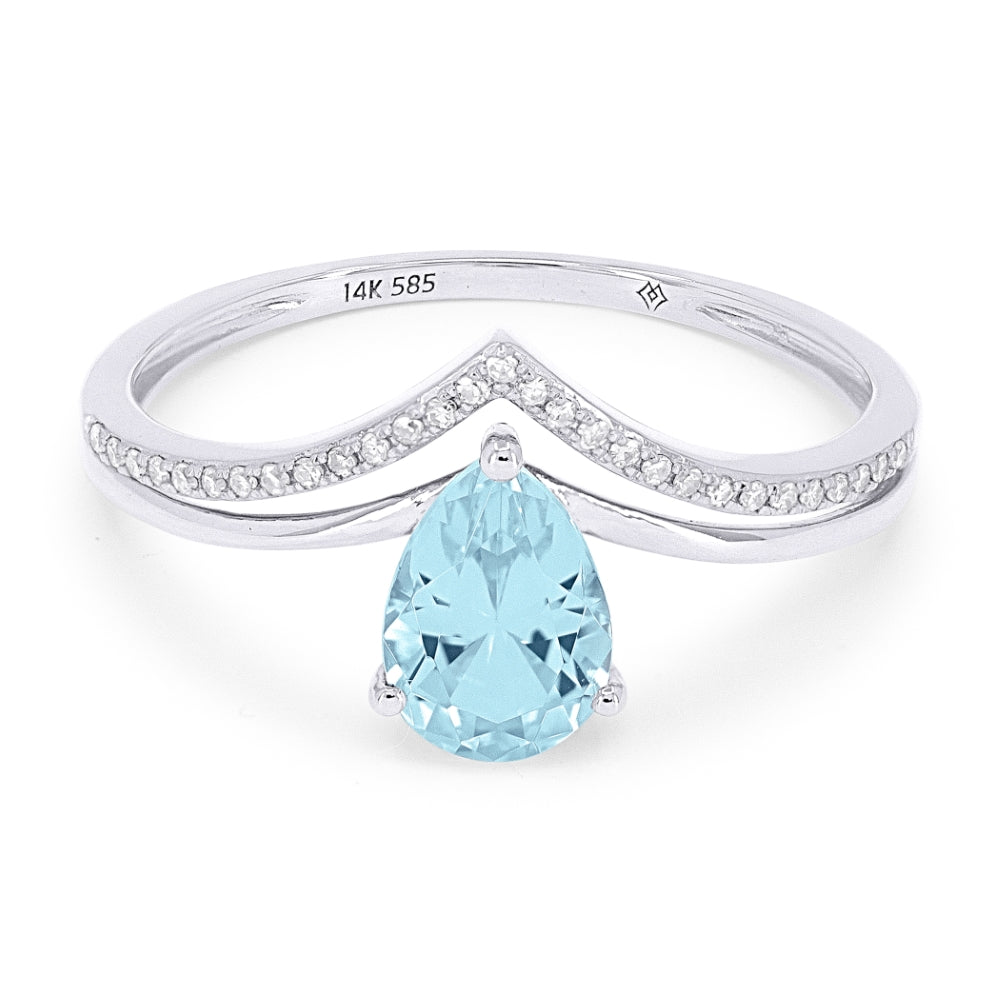 Beautiful Hand Crafted 14K White Gold 5X7MM Aquamarine And Diamond Essentials Collection Ring