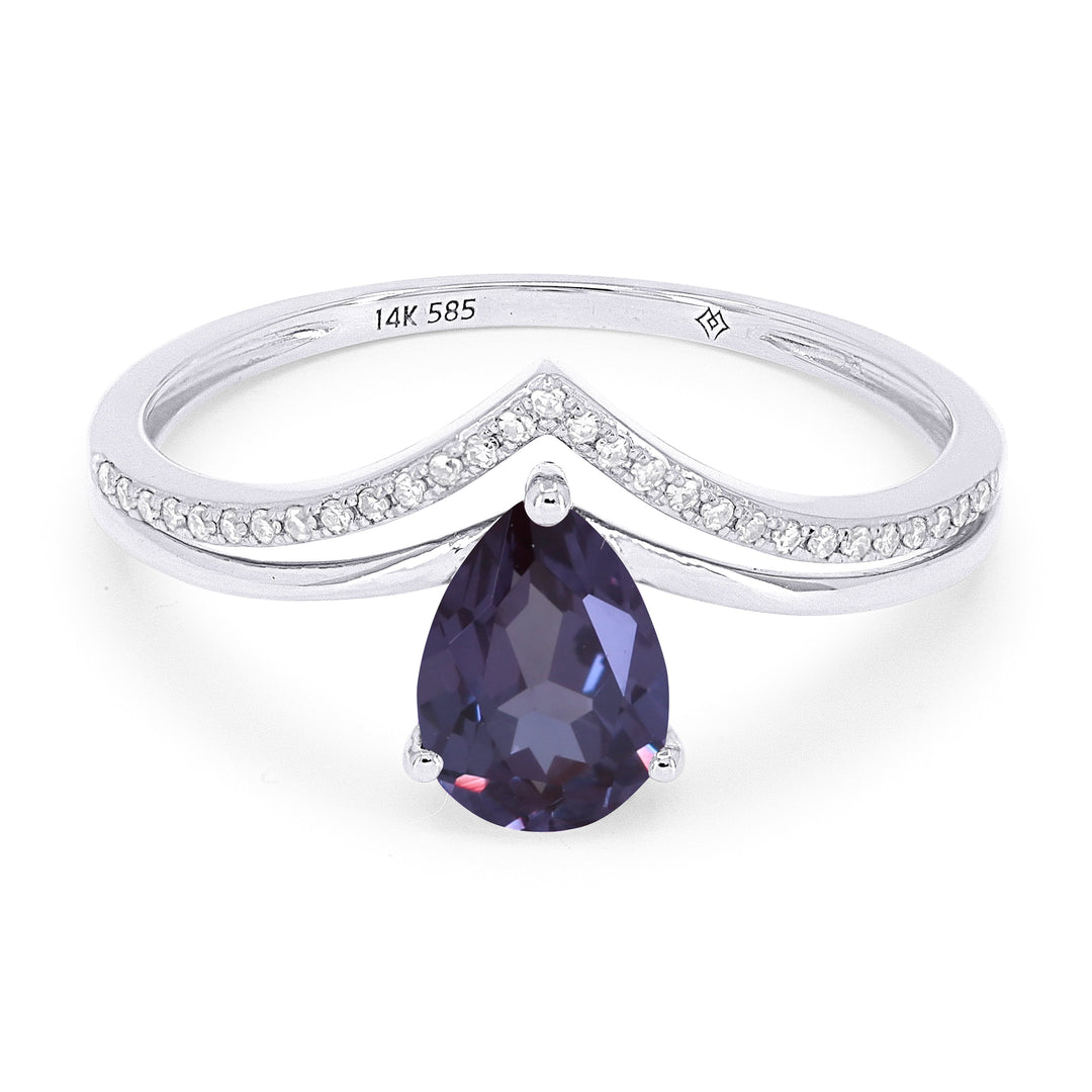 Beautiful Hand Crafted 14K White Gold 5X7MM Created Alexandrite And Diamond Essentials Collection Ring