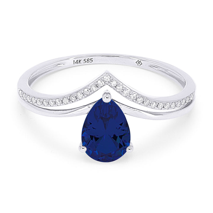 Beautiful Hand Crafted 14K White Gold 5X7MM Created Sapphire And Diamond Essentials Collection Ring