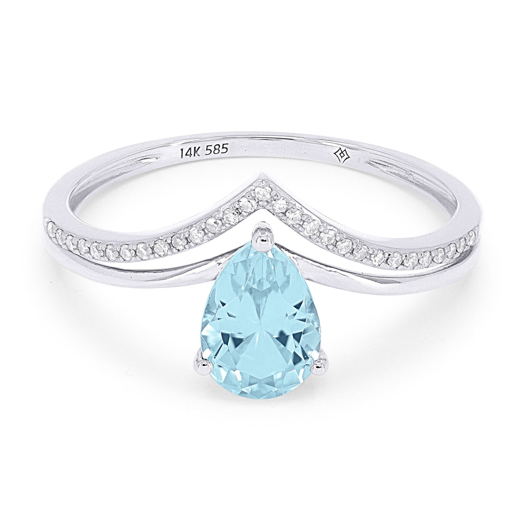 Beautiful Hand Crafted 14K White Gold 5X7MM Blue Topaz And Diamond Essentials Collection Ring
