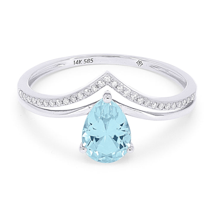 Beautiful Hand Crafted 14K White Gold 5X7MM Blue Topaz And Diamond Essentials Collection Ring