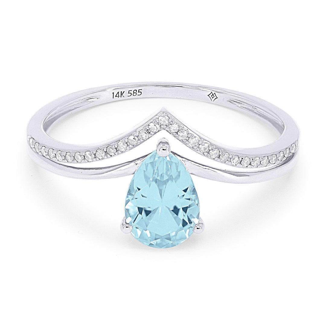 Beautiful Hand Crafted 14K White Gold 5X7MM Blue Topaz And Diamond Essentials Collection Ring