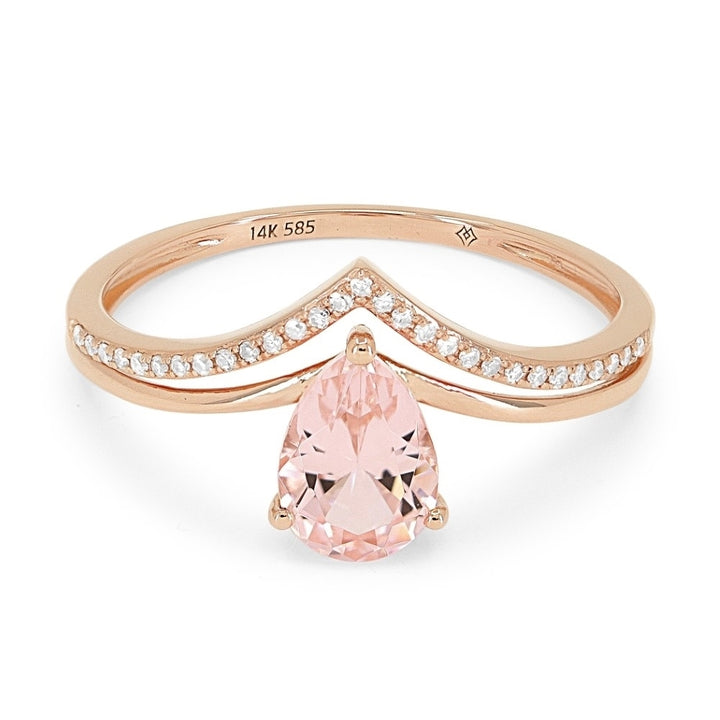 Beautiful Hand Crafted 14K Rose Gold 5X7MM Created Morganite And Diamond Essentials Collection Ring