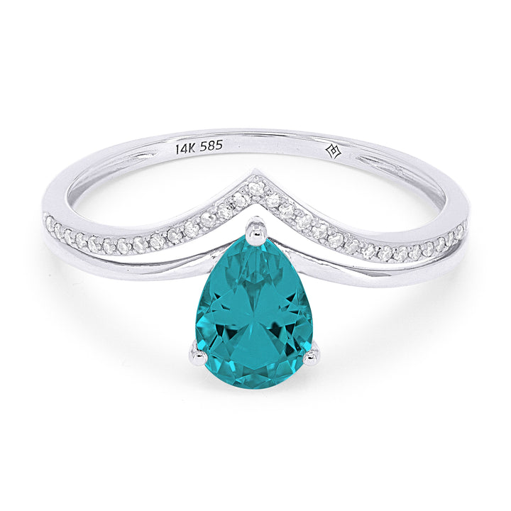 Beautiful Hand Crafted 14K White Gold 5X7MM Created Tourmaline Paraiba And Diamond Essentials Collection Ring