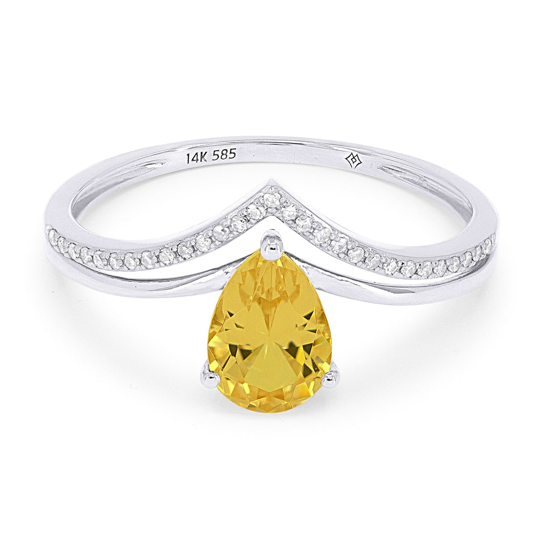 Beautiful Hand Crafted 14K White Gold 5X7MM Citrine And Diamond Essentials Collection Ring