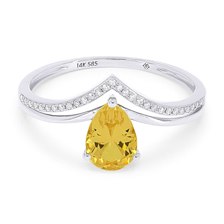 Beautiful Hand Crafted 14K White Gold 5X7MM Citrine And Diamond Essentials Collection Ring