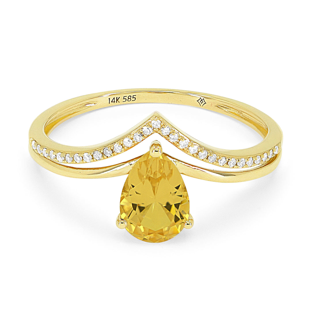 Beautiful Hand Crafted 14K Yellow Gold 5X7MM Citrine And Diamond Essentials Collection Ring