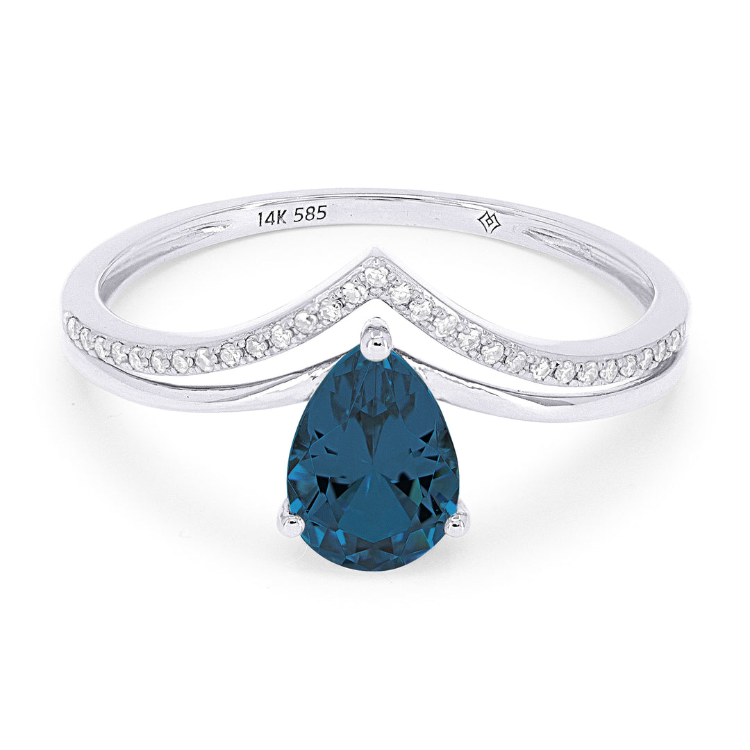 Beautiful Hand Crafted 14K White Gold 5X7MM London Blue Topaz And Diamond Essentials Collection Ring