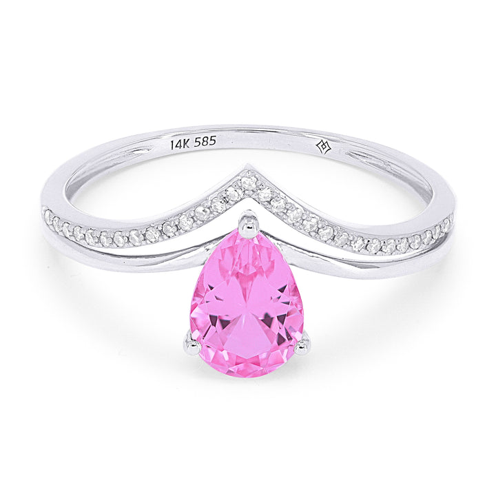 Beautiful Hand Crafted 14K White Gold 5X7MM Created Pink Sapphire And Diamond Essentials Collection Ring