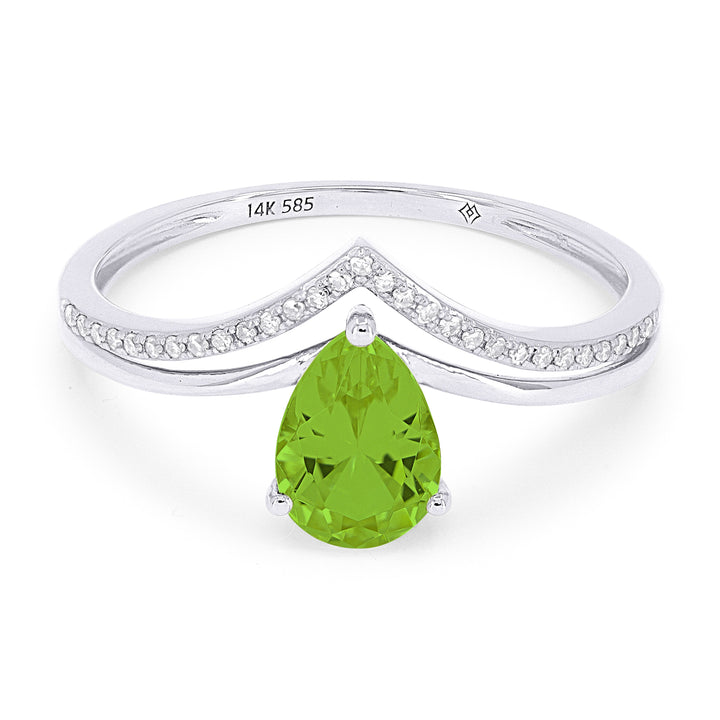 Beautiful Hand Crafted 14K White Gold 5X7MM Peridot And Diamond Essentials Collection Ring