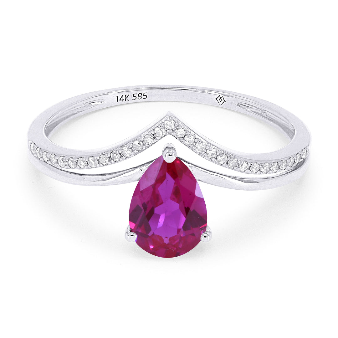 Beautiful Hand Crafted 14K White Gold 5X7MM Created Ruby And Diamond Essentials Collection Ring