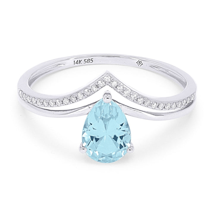 Beautiful Hand Crafted 14K White Gold 5X7MM Swiss Blue Topaz And Diamond Essentials Collection Ring