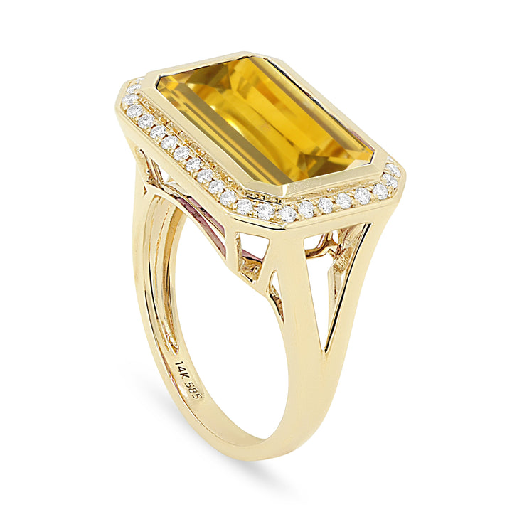 Beautiful Hand Crafted 14K Yellow Gold 14X9MM Citrine And Diamond Essentials Collection Ring