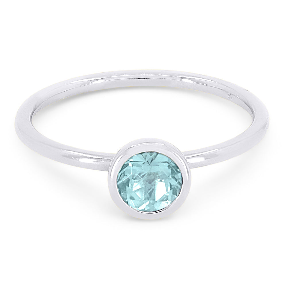 Beautiful Hand Crafted 14K White Gold 5MM Blue Topaz And Diamond Essentials Collection Ring