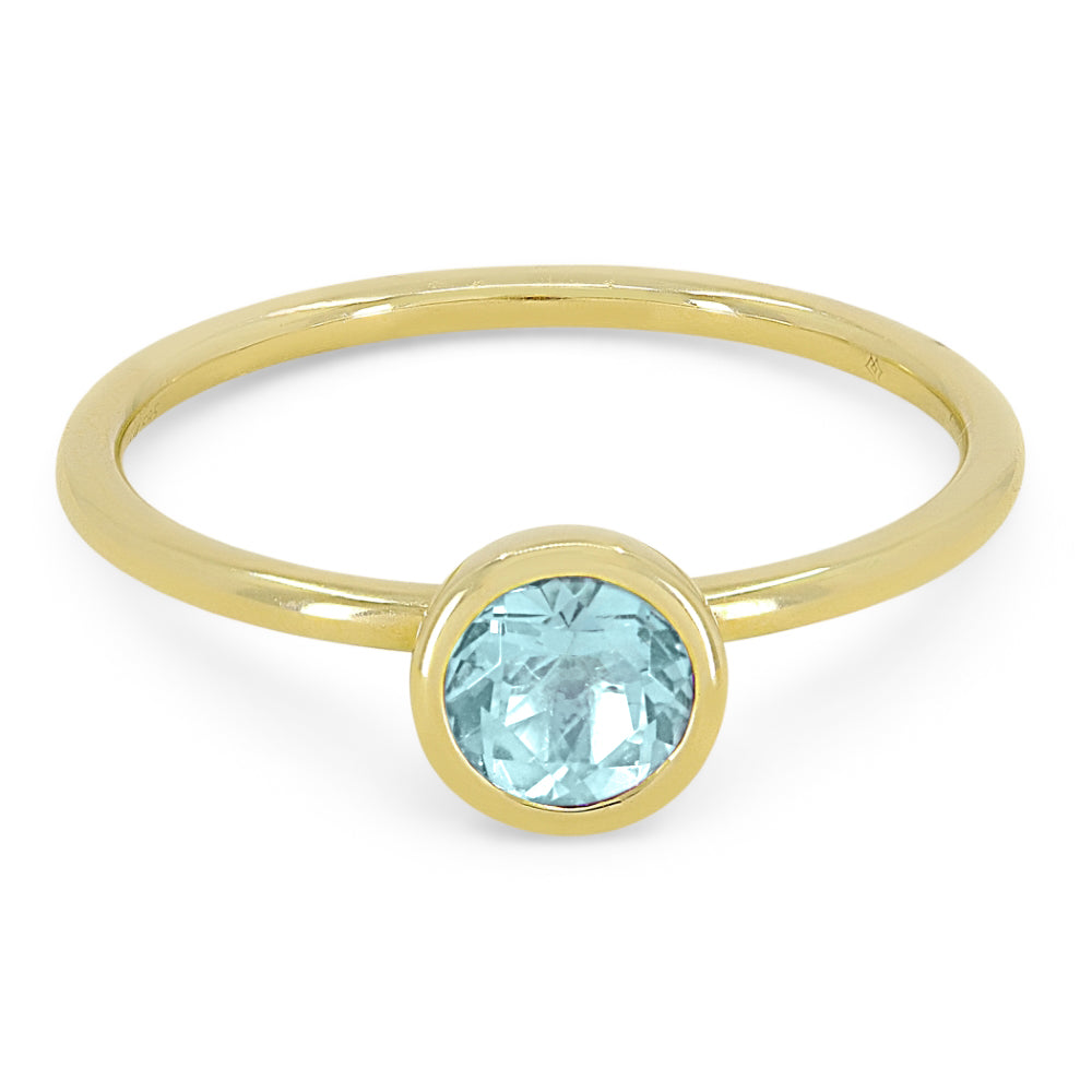 Beautiful Hand Crafted 14K Yellow Gold 5MM Blue Topaz And Diamond Essentials Collection Ring