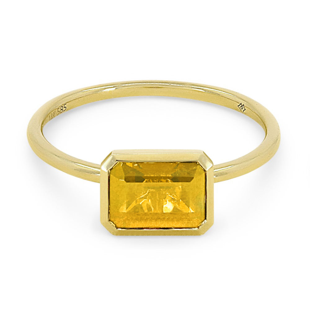 Beautiful Hand Crafted 14K Yellow Gold 5X7MM Citrine And Diamond Essentials Collection Ring