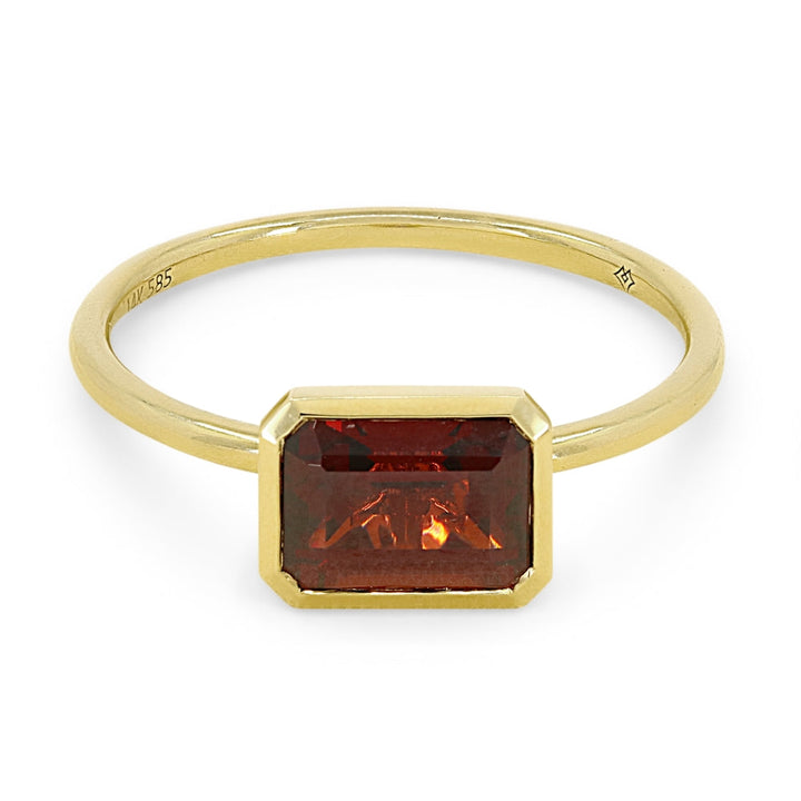 Beautiful Hand Crafted 14K Yellow Gold 5X7MM Garnet And Diamond Essentials Collection Ring