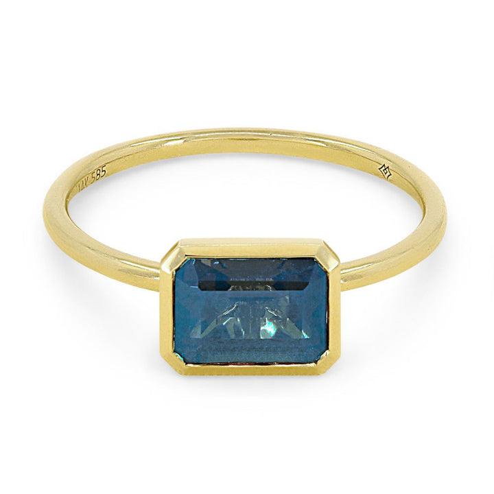 Beautiful Hand Crafted 14K Yellow Gold 5X7MM London Blue Topaz And Diamond Essentials Collection Ring