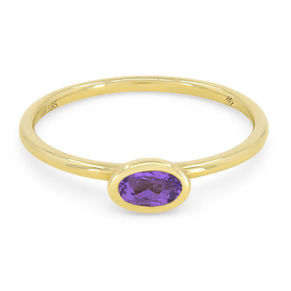 Beautiful Hand Crafted 14K Yellow Gold 5X3MM Amethyst And Diamond Essentials Collection Ring