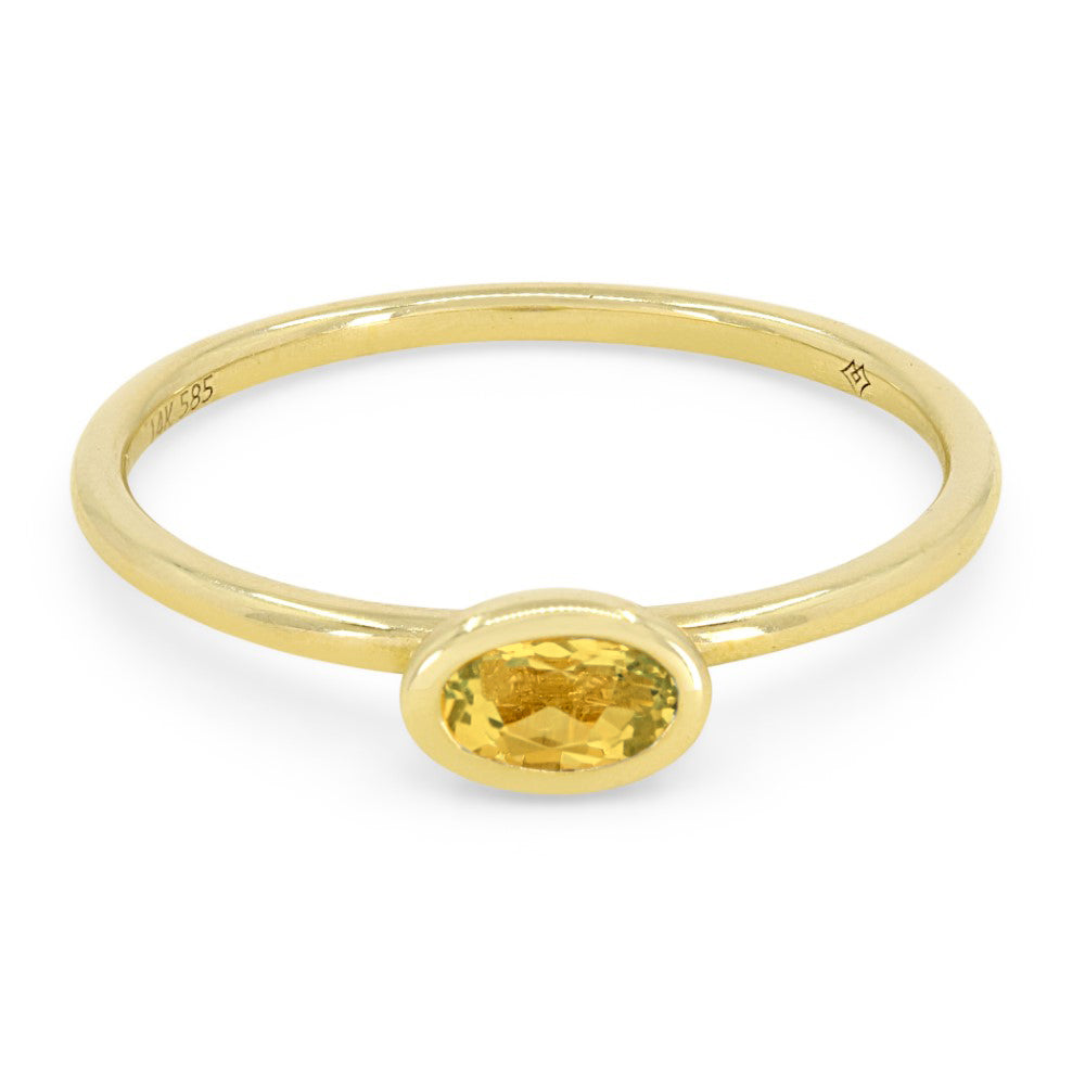 Beautiful Hand Crafted 14K Yellow Gold 5X3MM Citrine And Diamond Essentials Collection Ring