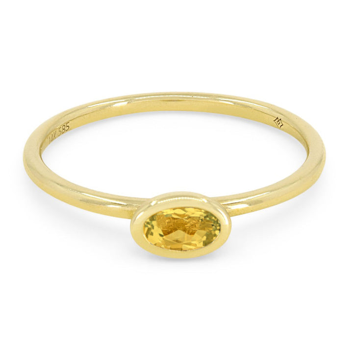 Beautiful Hand Crafted 14K Yellow Gold 5X3MM Citrine And Diamond Essentials Collection Ring