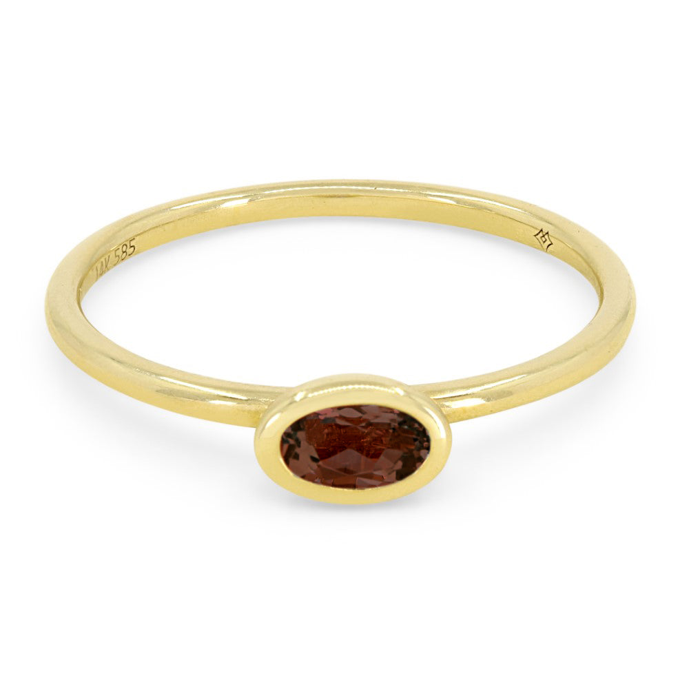 Beautiful Hand Crafted 14K Yellow Gold 5X3MM Garnet And Diamond Essentials Collection Ring